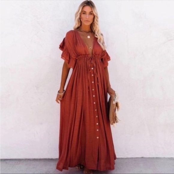NEW! Bohemian Long Gauze Maxi Peasant Dress - Picture 3 of 9